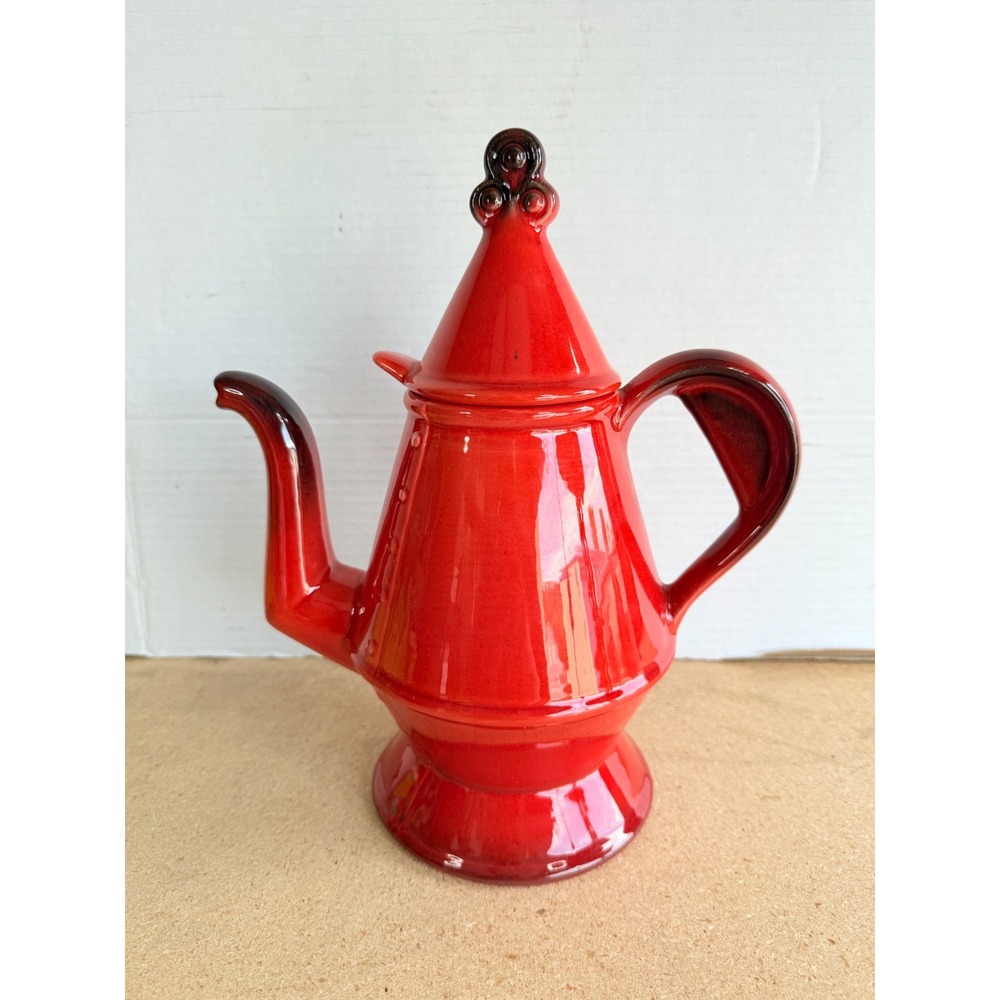 Vintage Red Rooster Metlox Poppytrail Tall Coffee /Tea Pot w Lid USA Mid Century